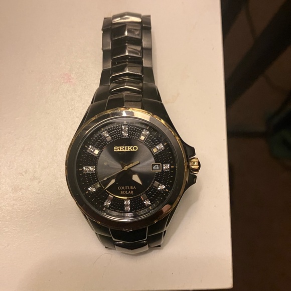 Seiko Other - Seiko Black Dial Watch with Gold Accents